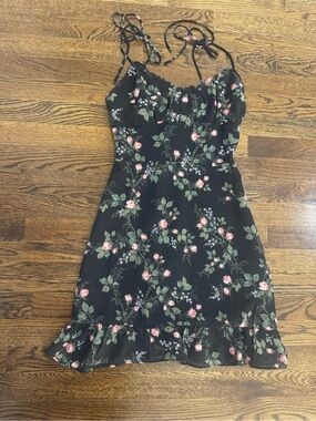 Moonsea Black Floral Smocked Sundress with Rose Accents